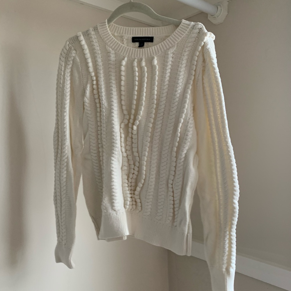 Banana Republic white /cream Cable Pom Sweater
